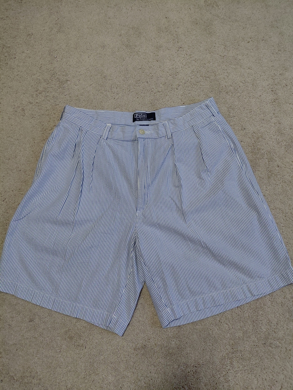 Polo by Ralph Lauren Blue and White Striped Seersucker Men’s Shorts